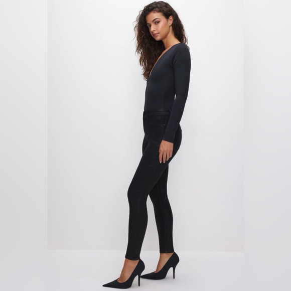 NWT GOOD AMERICAN Good Legs Black coated skinny jeans size 4/27 - Picture 2 of 9